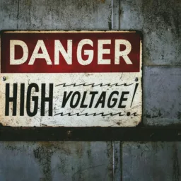 Danger High voltage metal sign on grey metal wall