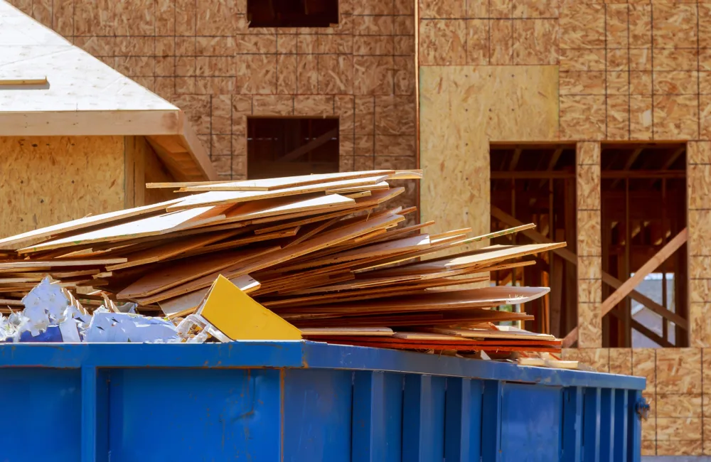 Residential view of new houses being built and construction garbage