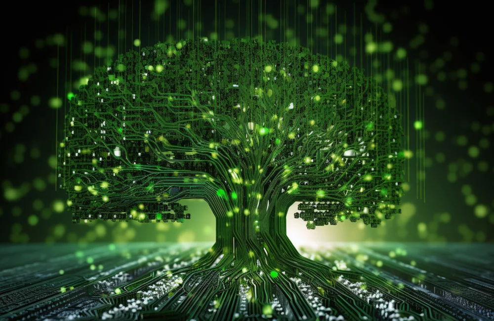 Digital Tree on the Circuit Board. Generative AI.