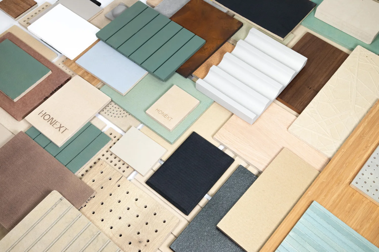 A selection of HONEXT® finishes laid out