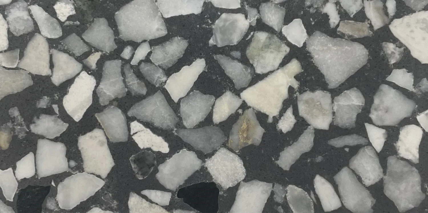 Close up of a grey British Terrazzo tile