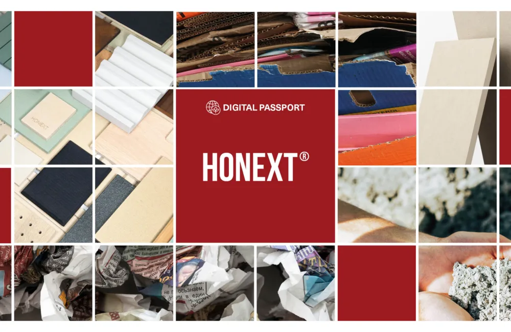 Collage of HONEXT® product examples and recycling of paper