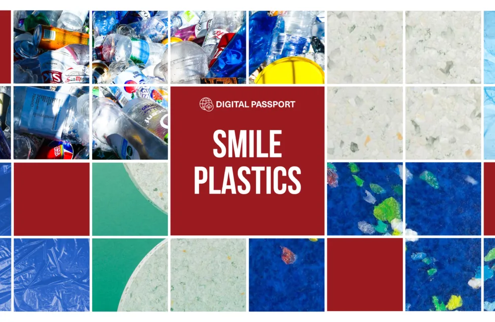Collage of Smile Plastics product examples and recycling of plastic