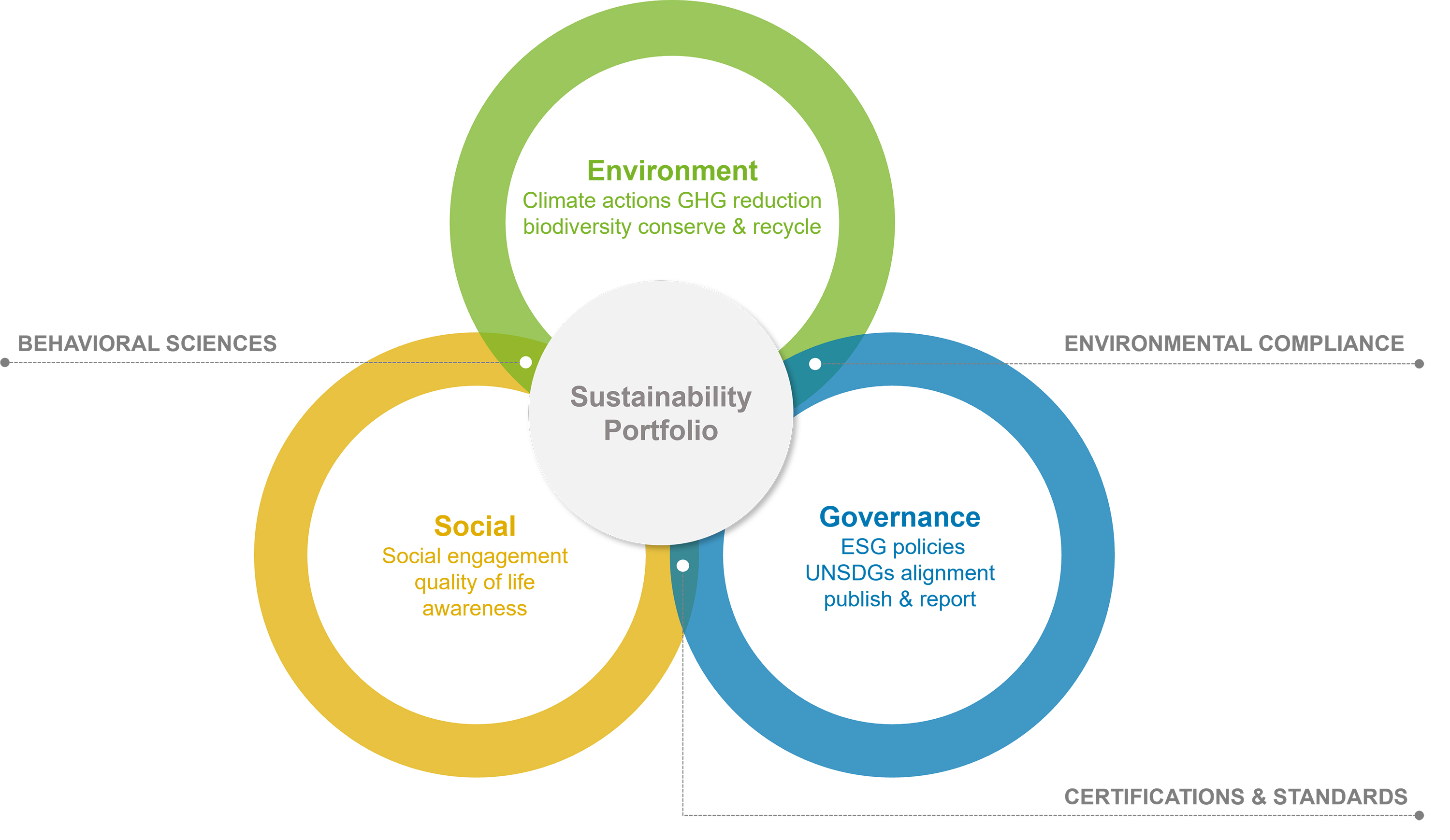 Diagram of Cundall's Sustainability portfolio with three rings overlapping each other.