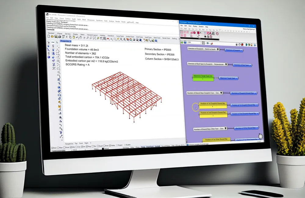 Desktop computer screen showing parametric modelling software