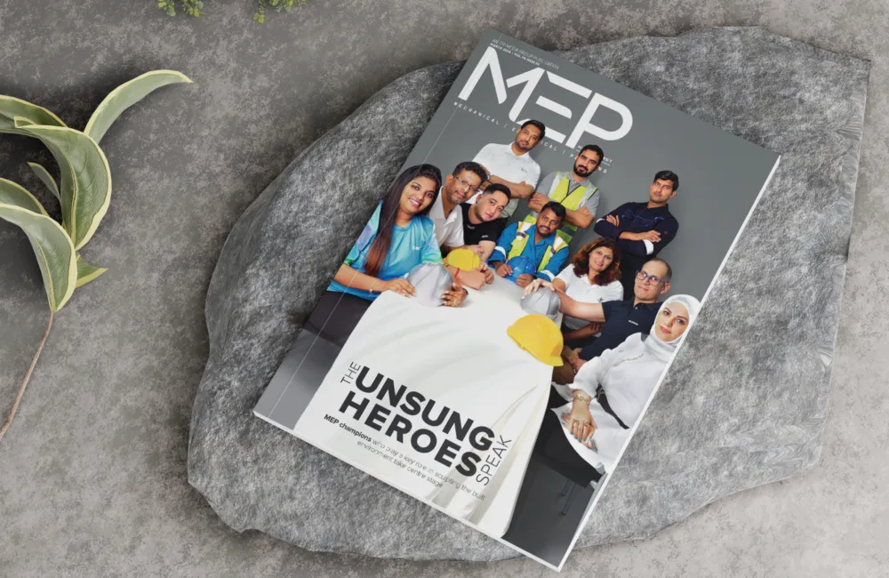 MEP magazine cover on a marble rock with ferns in a SPA like ambience