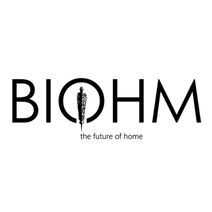 Biohm logo in black text against a white background and a strapline of 'the future of home'