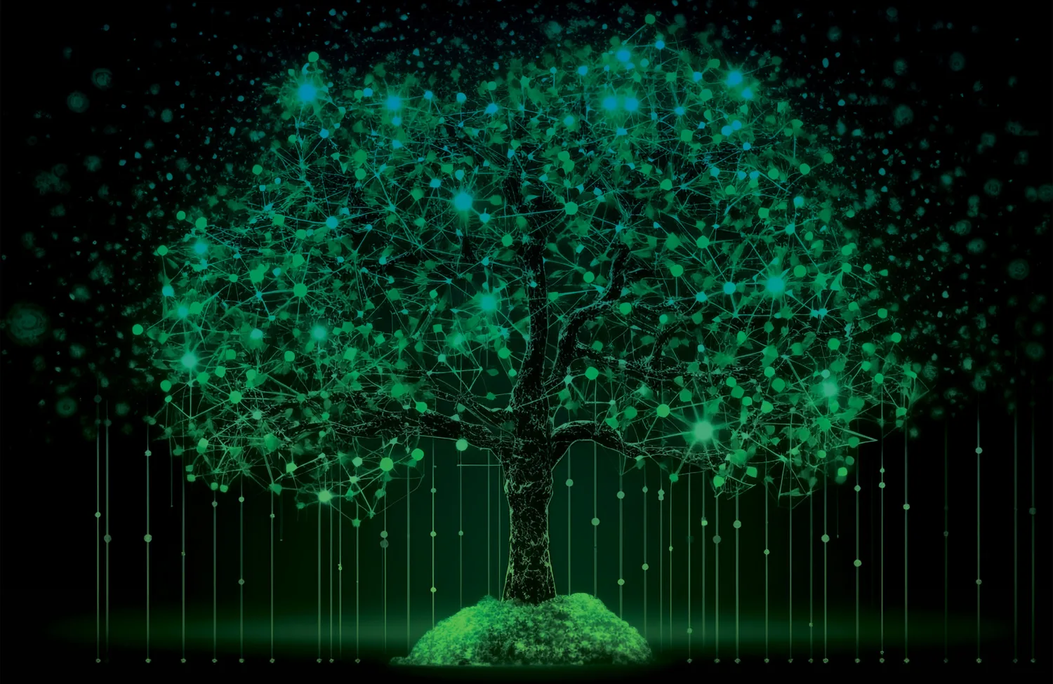 AI tree with data lines coming down