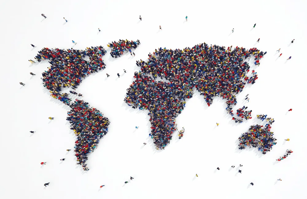 World map made up of illustrated figures