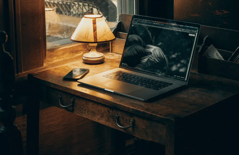 Laptop on an old fashioned desk
