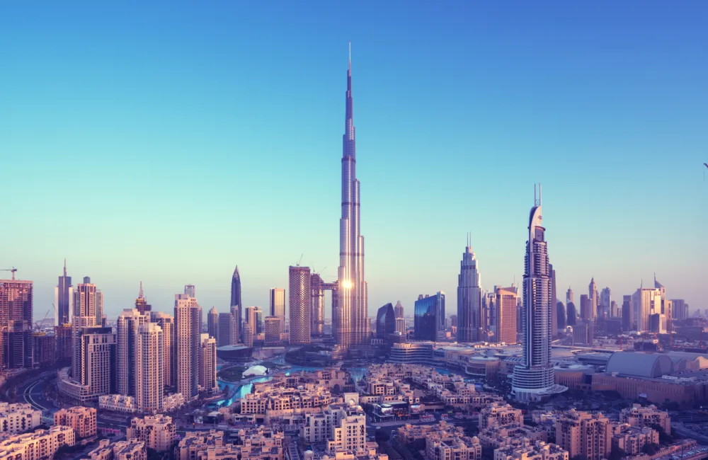 Skyline of downtown Dubai with Burj Khalifa at the center