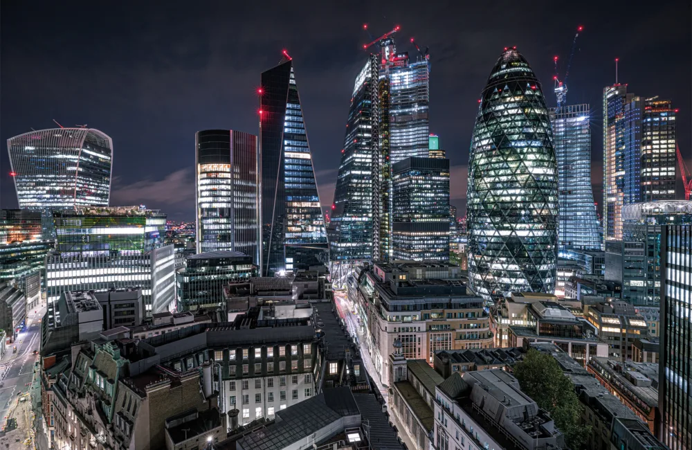 London skyline at night.