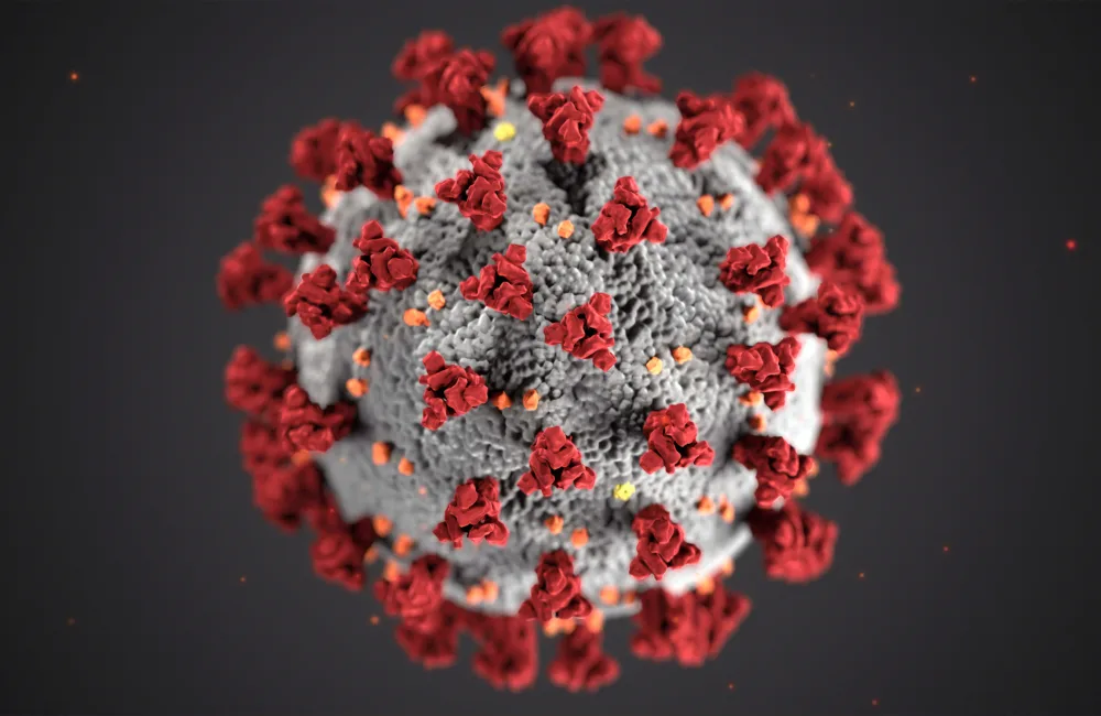 Enlarged Covid-19 pathogen on a black background