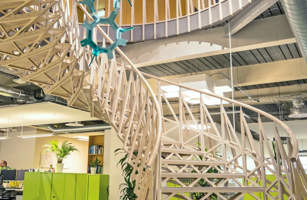 Winding light staircase in the Cundall Birmingham office