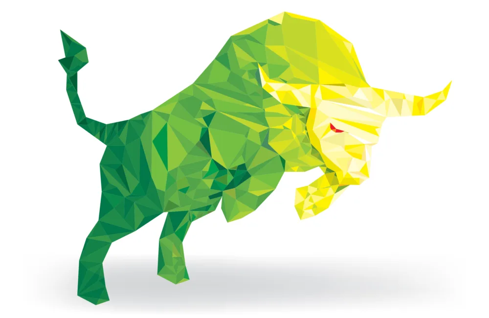 Geometric cartoon bull with an internal gradient from green to yellow