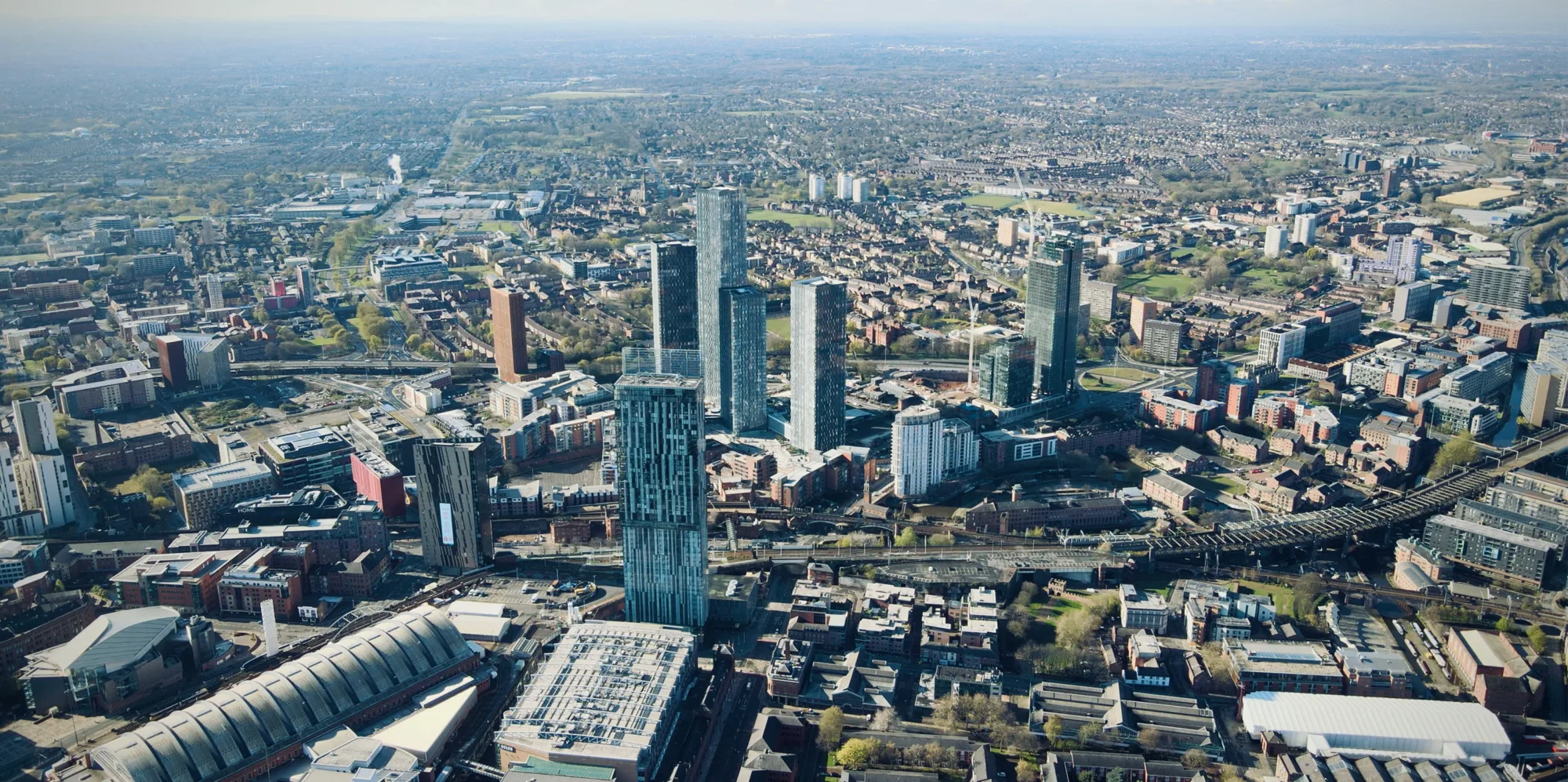 Aerial view of Manchester city buildings
