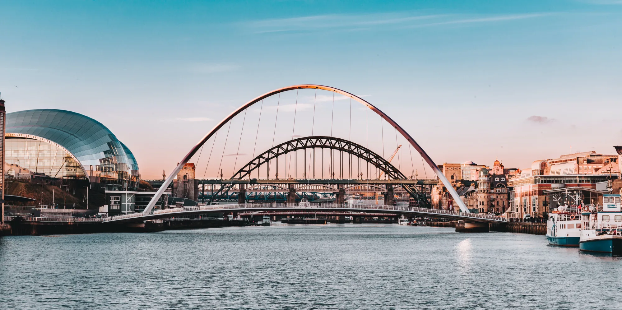 View of the Newcastle bridges and Gateshead building taken from the River Tyne