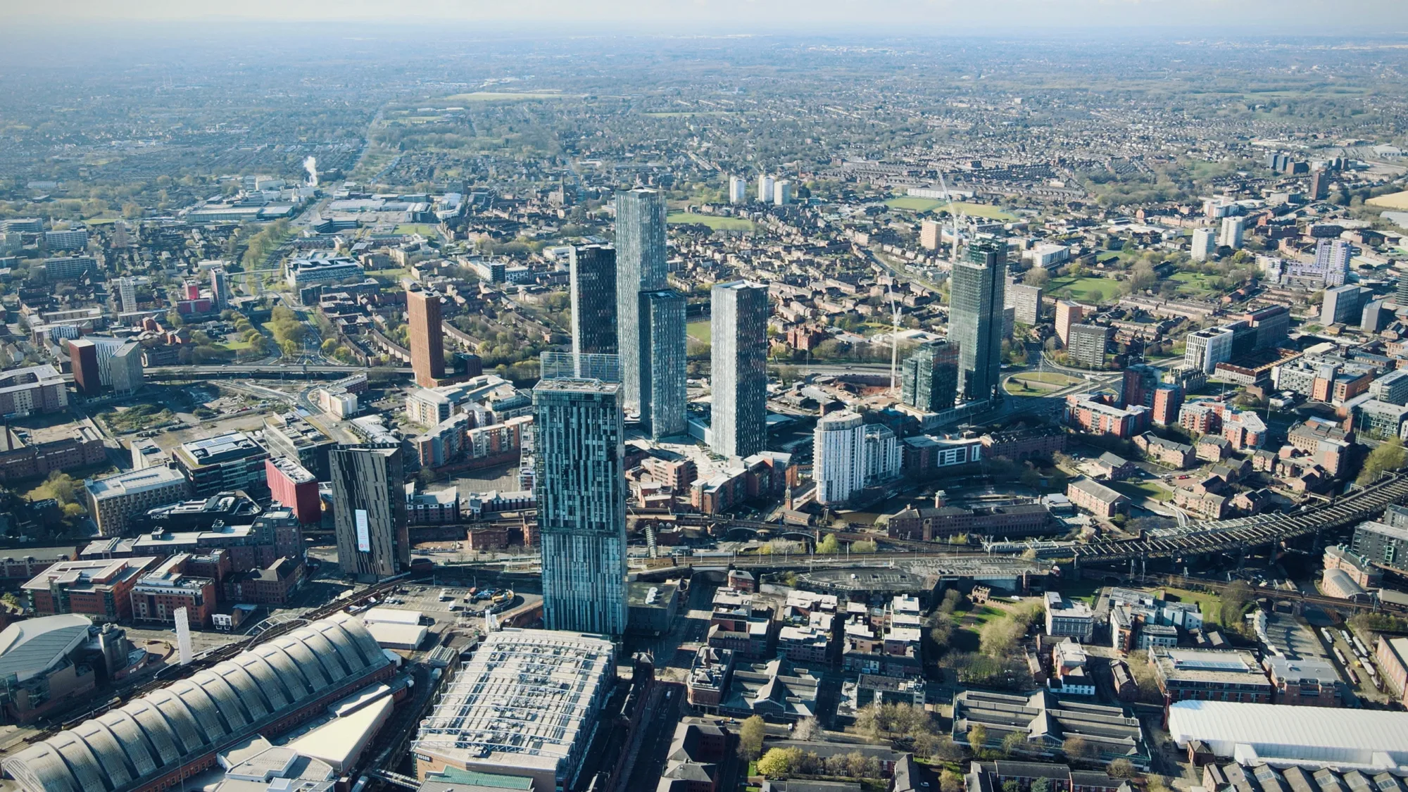 Aerial view of Manchester city buildings