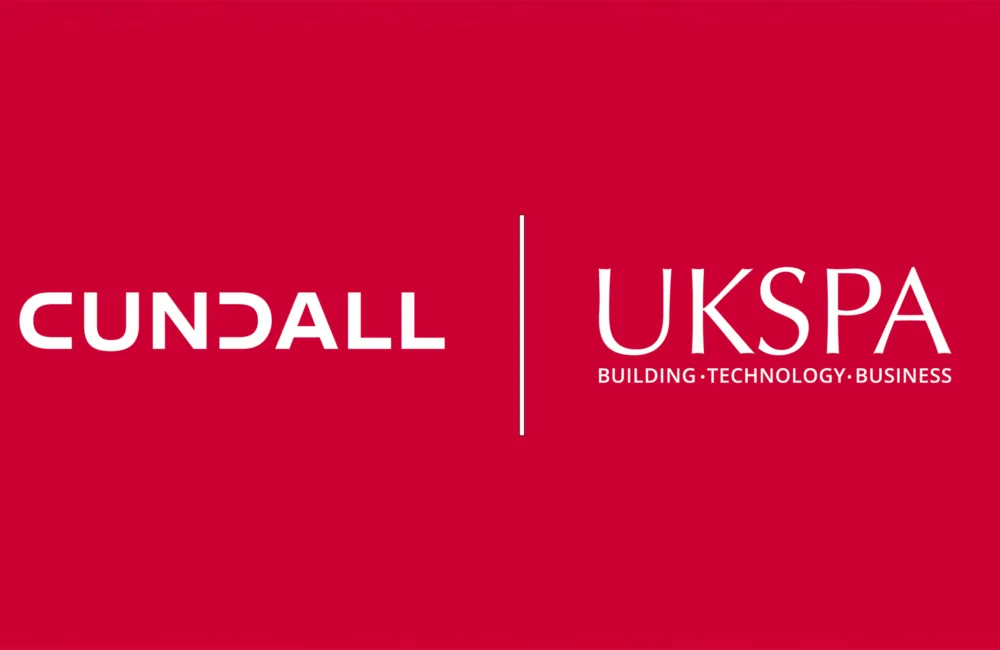 Cundall and UKSPA logo on a red background