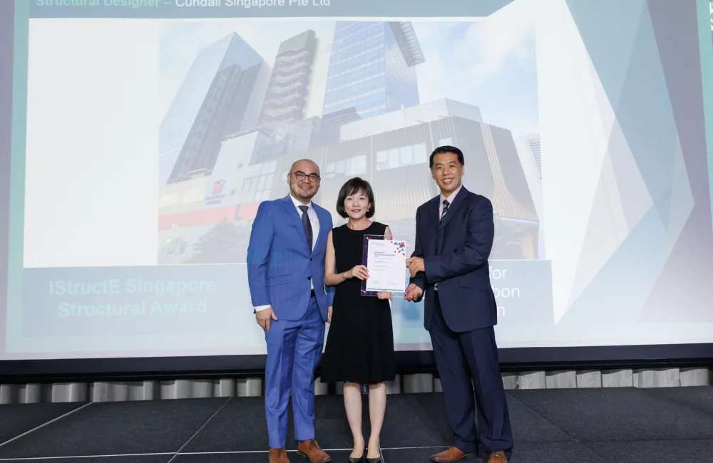 Cundall receiving a Commendation under the "Zero Carbon Ambition" Structures category at the IStructE Singapore Structural Awards 2024.