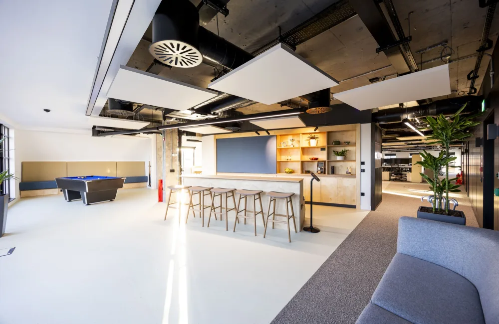 Fish-eyed lens shot from the corner of Cundall's new Edinburgh office