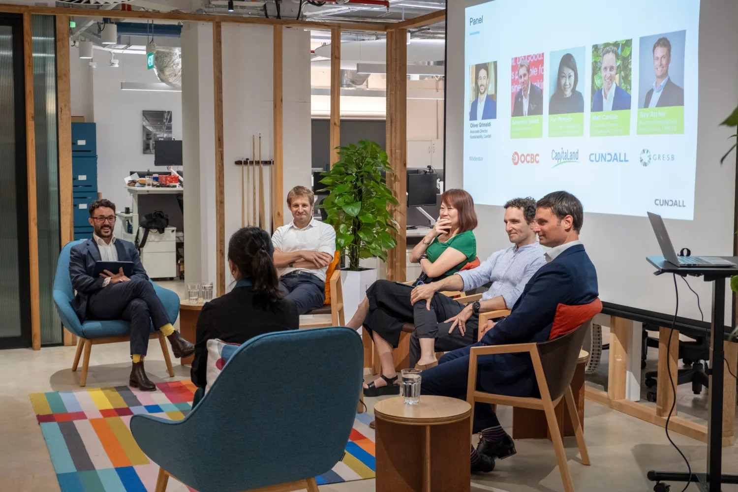Oliver Grimaldi, Peng Er Foo, Trey Archer, and Matt Carlisle were ﻿sitting in front of the screen and discussing challenges and opportunities the property sector faces.