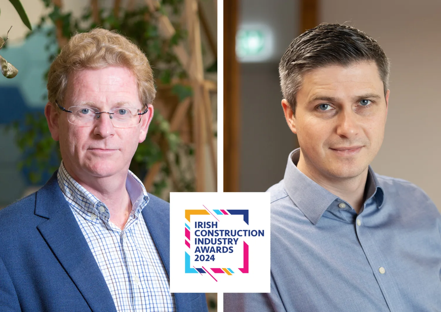 Collage of Alan and Derry with the Irish construction awards 2024 logo