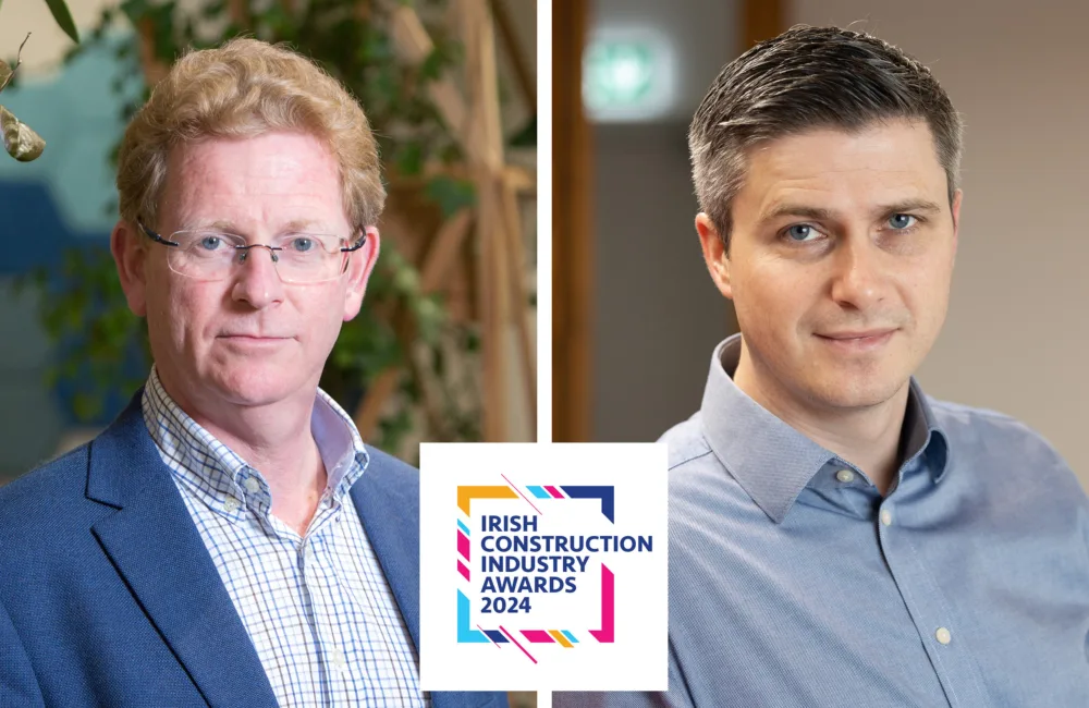 Collage of Alan and Derry with the Irish construction awards 2024 logo