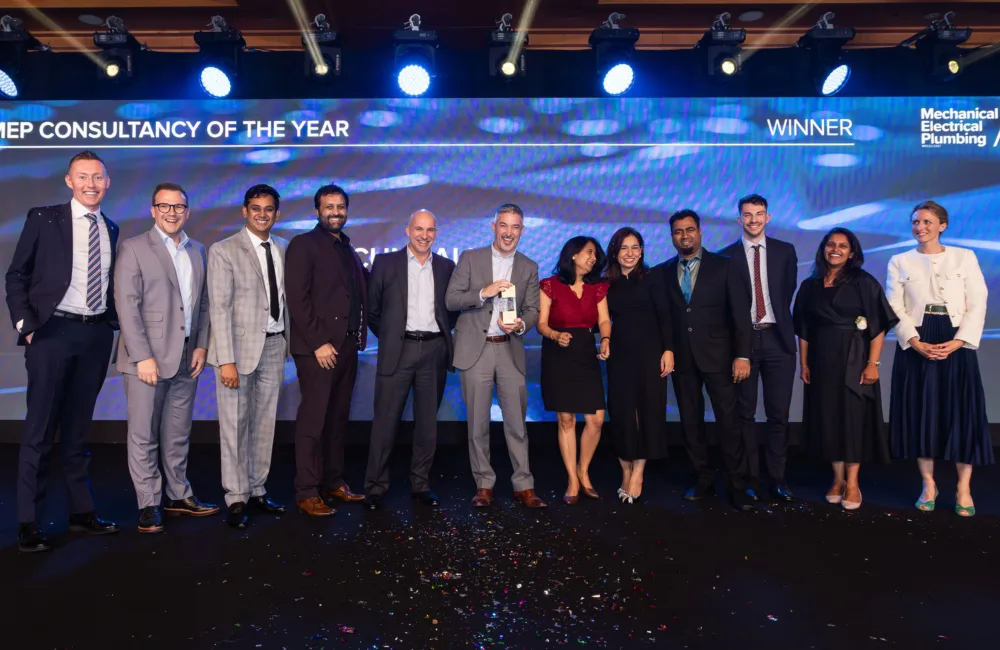 Team Cundall MEP team with award on MEP awards stage