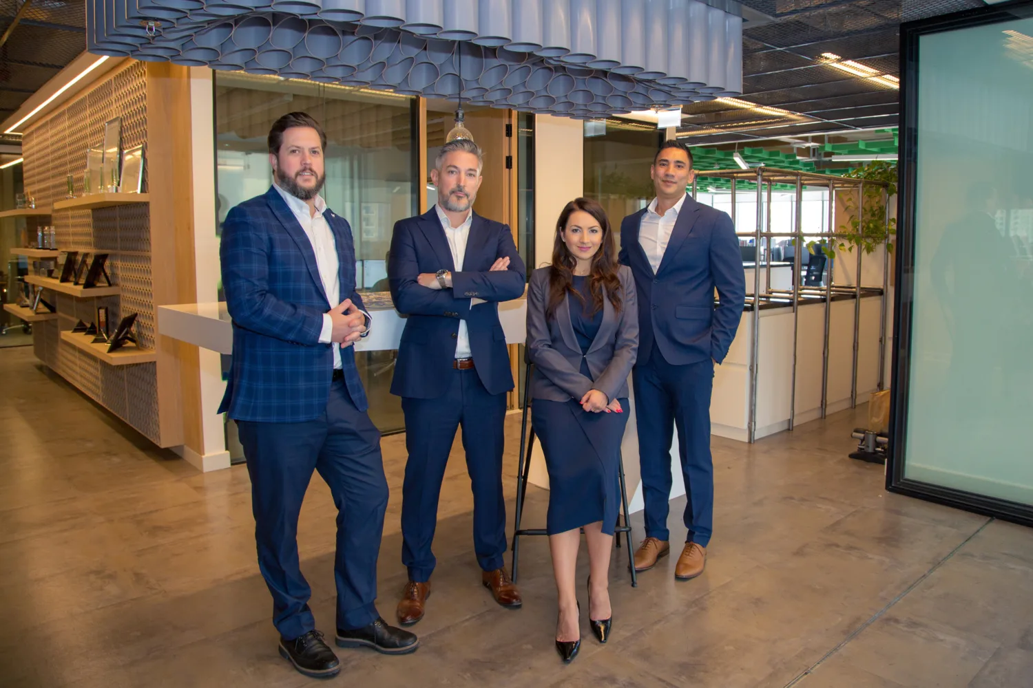 Lee French, Scott McKeever, Faiyad Peterson and Olga Litkovets posing for a group photo in our Cundall Dubai office.