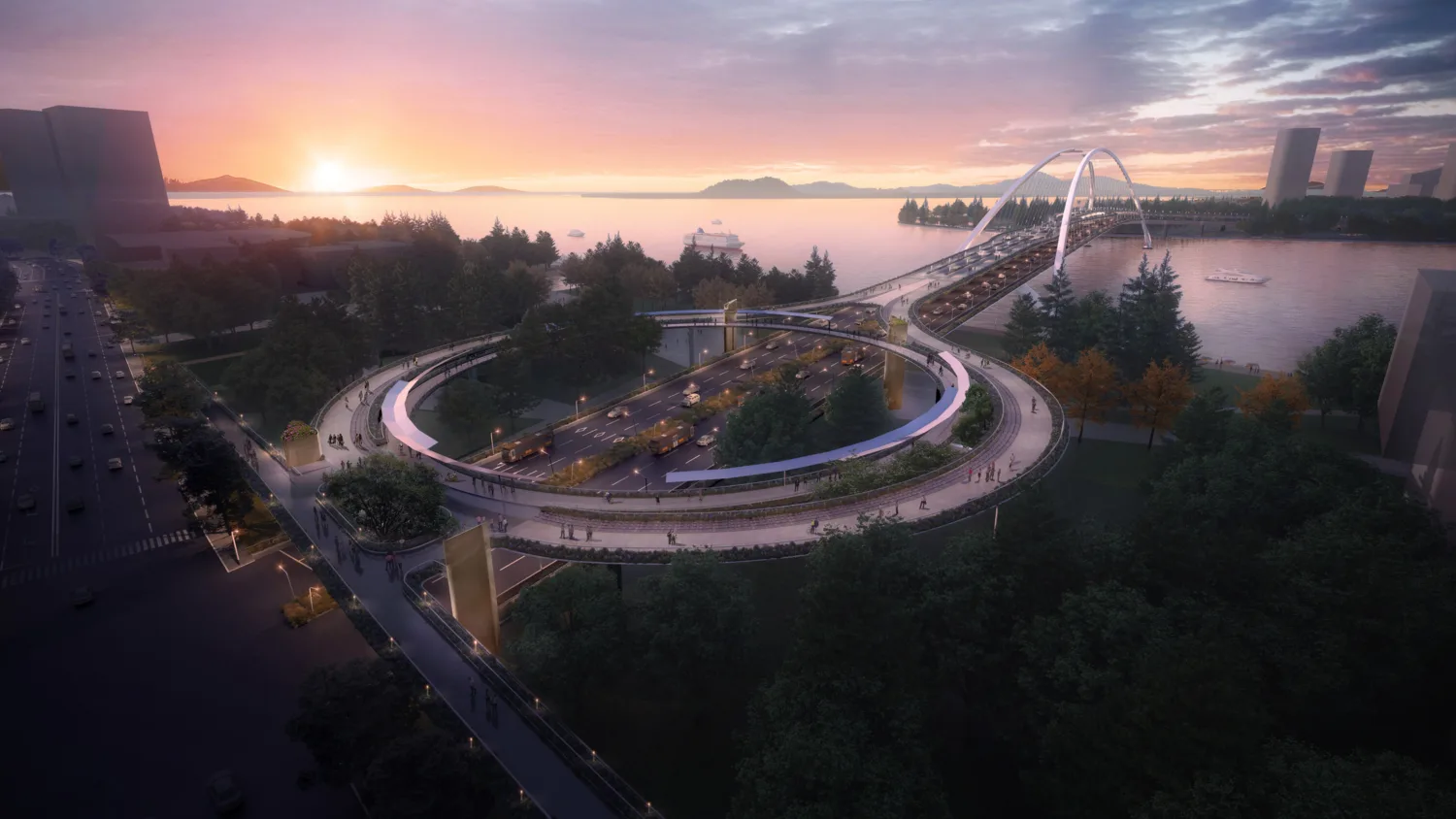 Architectural render of Dongguan Cross Taiping Waterway Bridge