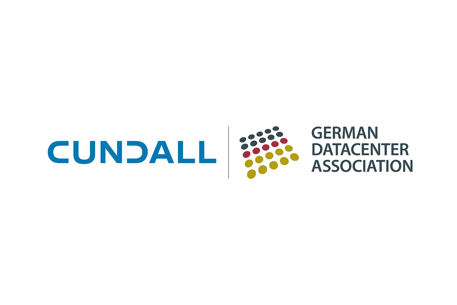 Cundall logo on left German Datacenter Association logo on right with black line seperating on a white background