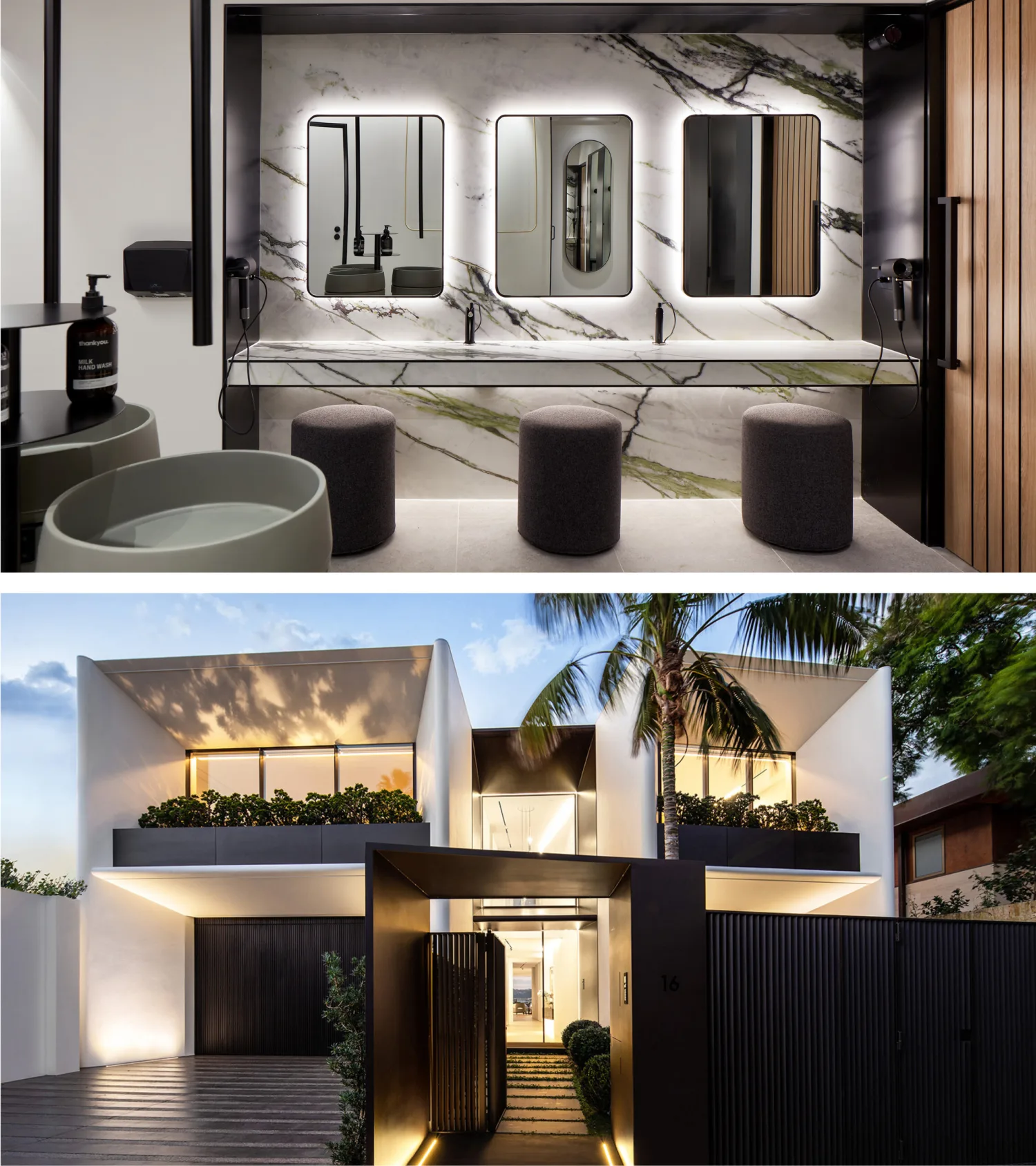 Split photograph showing both 99 Mount Street and Sydney Harbour Art House