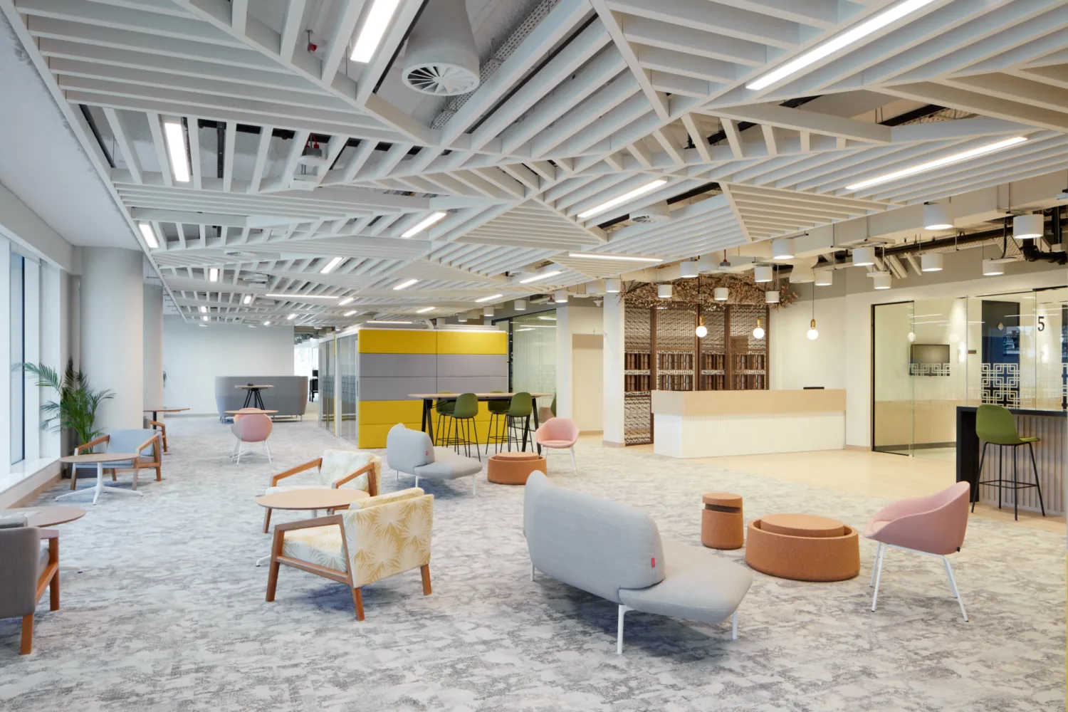 PwC office Dubai with colourful chairs