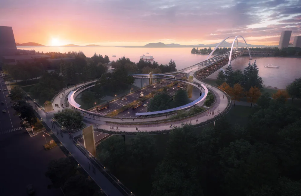 Architectural render of Dongguan Cross Taiping Waterway Bridge