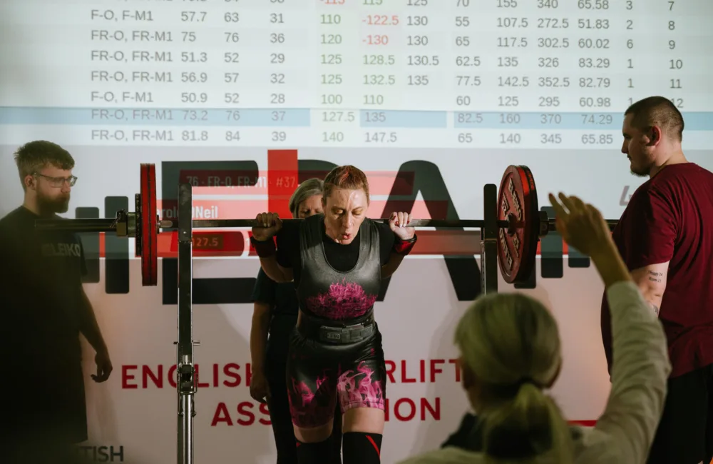 Carole O Neil  powerlifting at the English Nationals