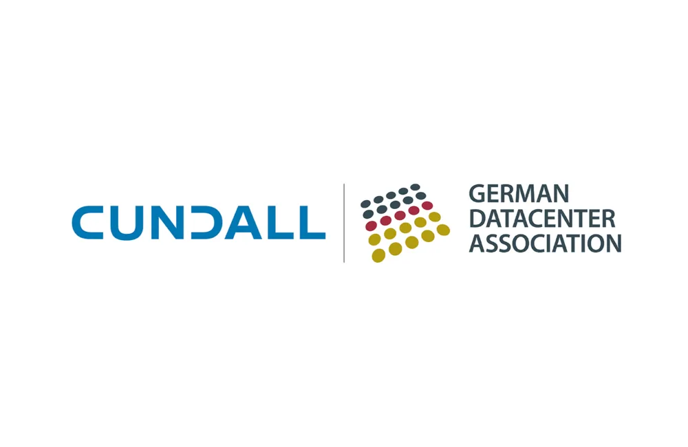 Cundall logo on left German Datacenter Association logo on right with black line seperating on a white background
