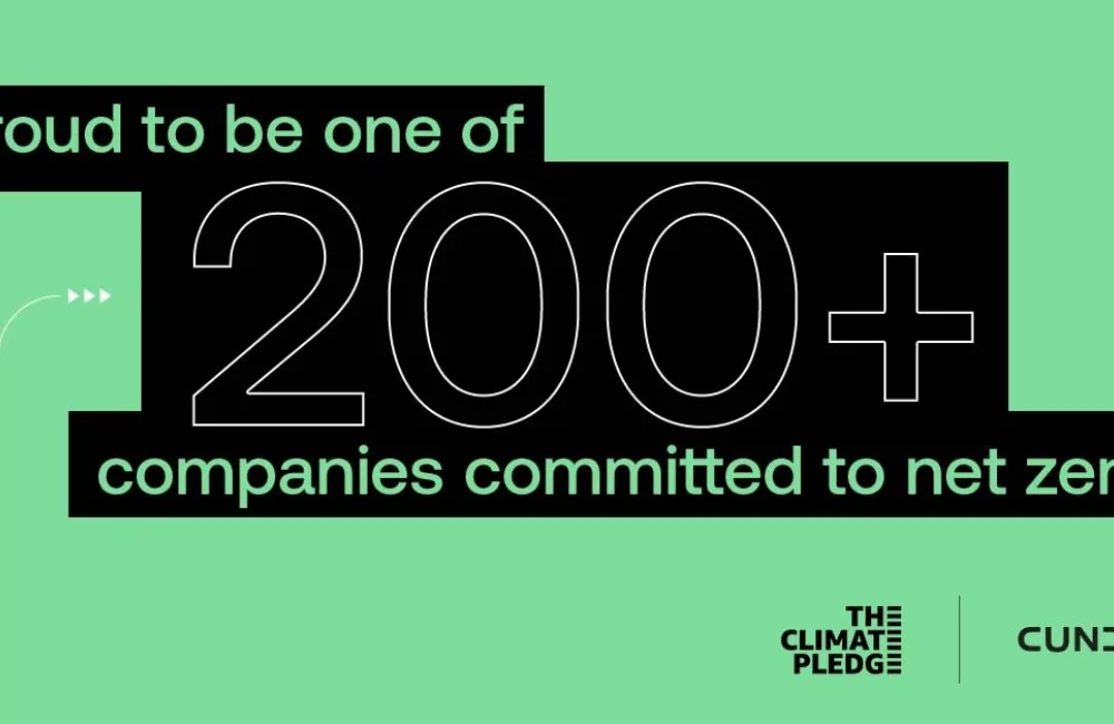 graphic stating - proud to be one of the 200+ companies committed to net zero