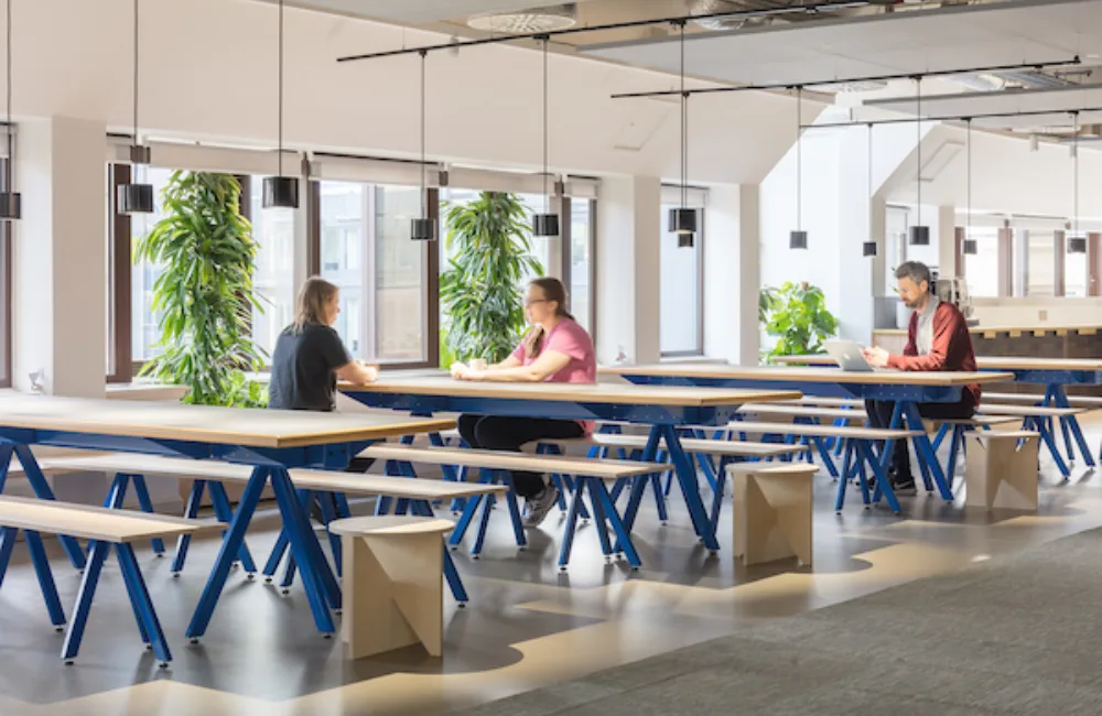 Cundall Birmingham eating area with staff and planting