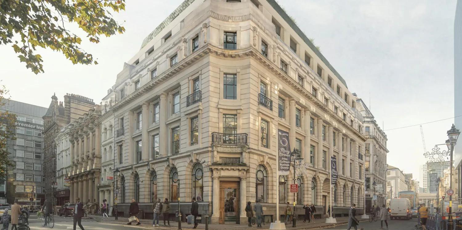 Street view CGI render of corner of 78-90 Colmore Row
