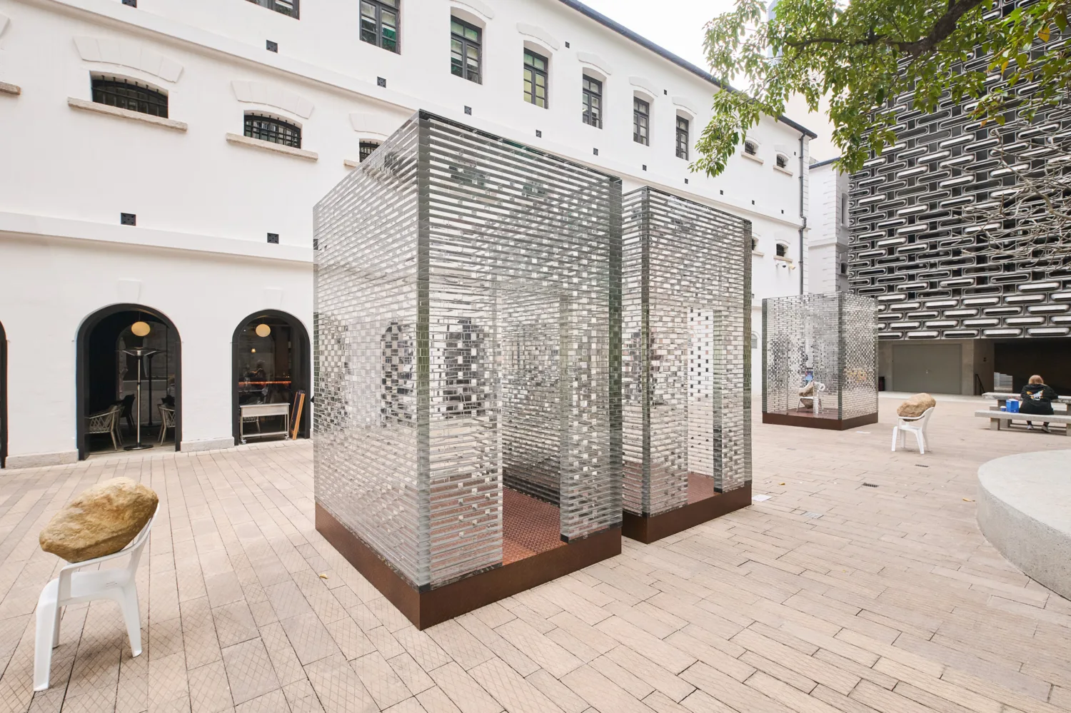Perspective view of glass sculpture installation by artist Alicja Kwade