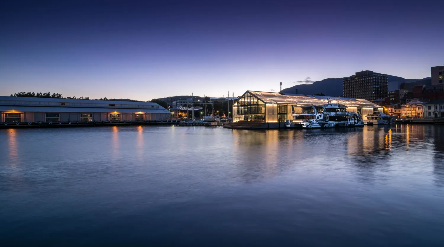 Brooke Street Pier at dusk with boat docked