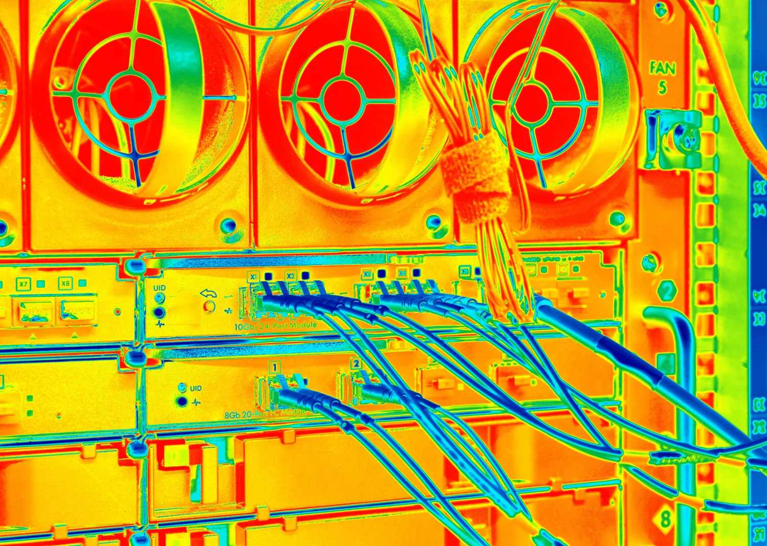 Thermal image of fan units in data centre