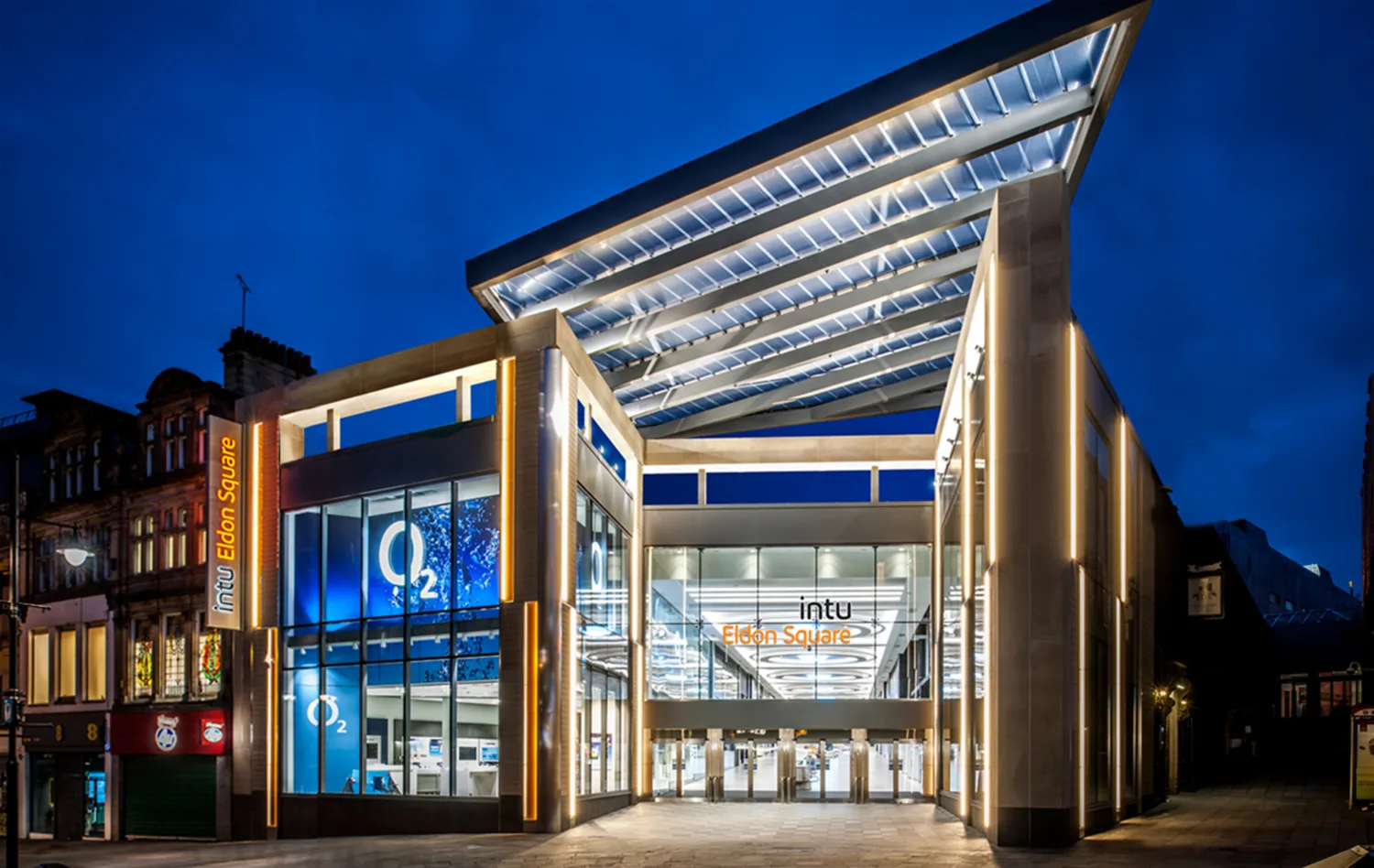 Eldon Square Entrance at night