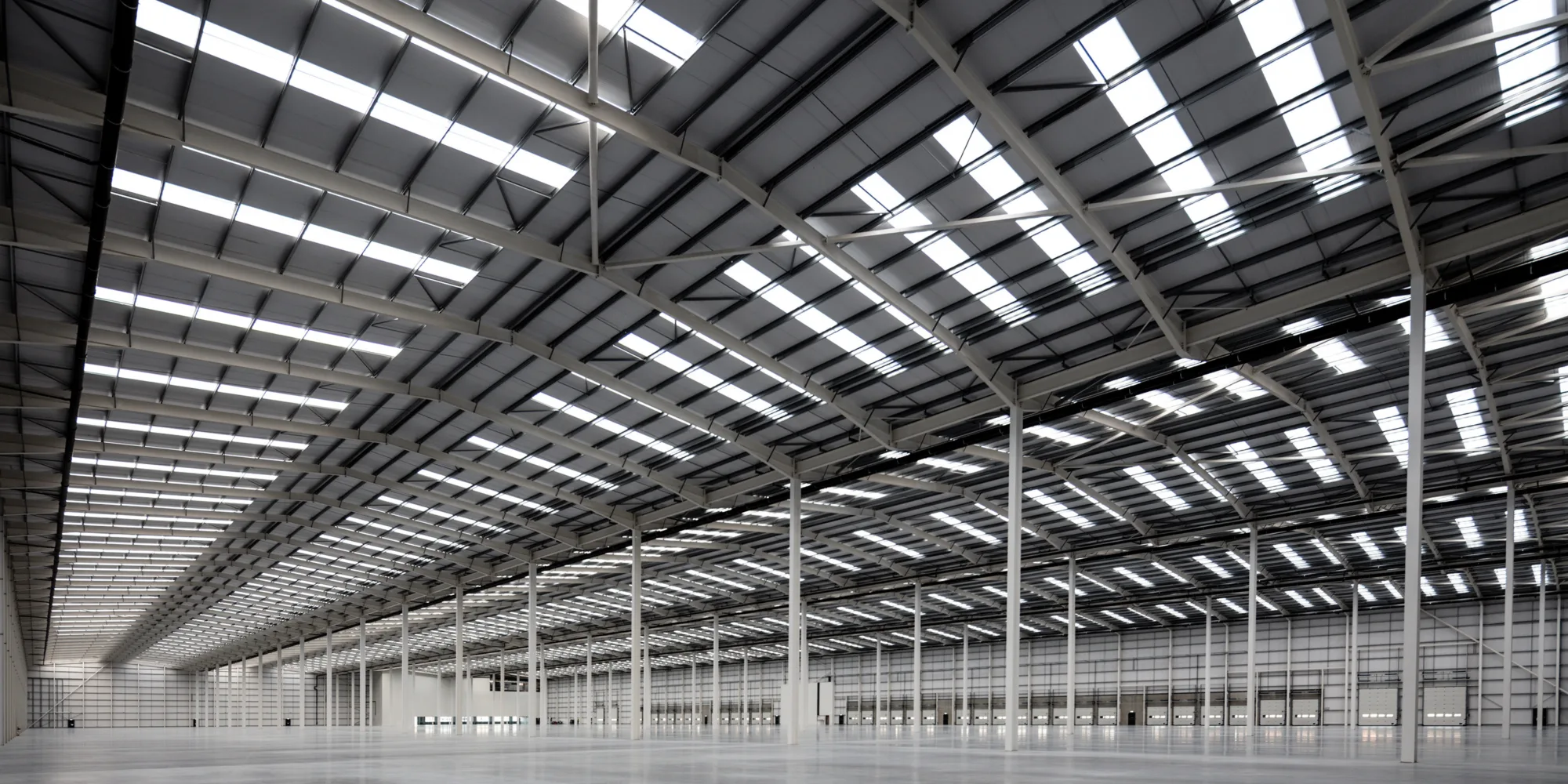 Interior of Gateway 4 an industrial unit with white and grey beams