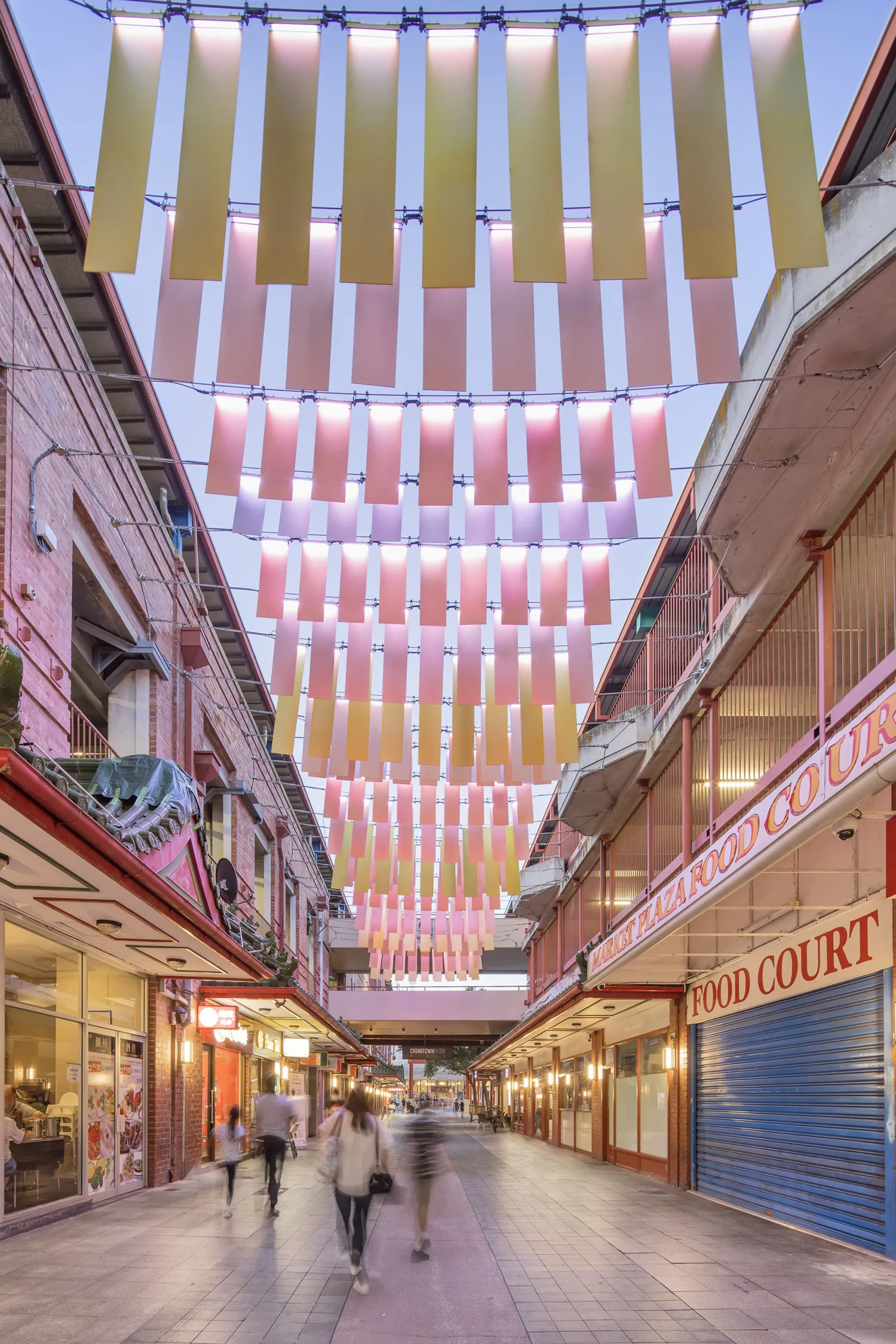 External shot of Chinatown entrance with red pagoda