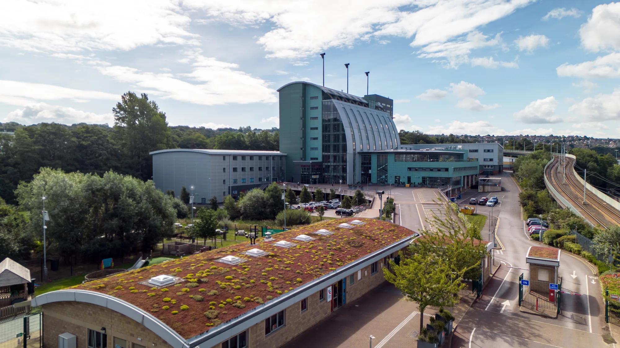 Exterior view of the college and it's surroundings