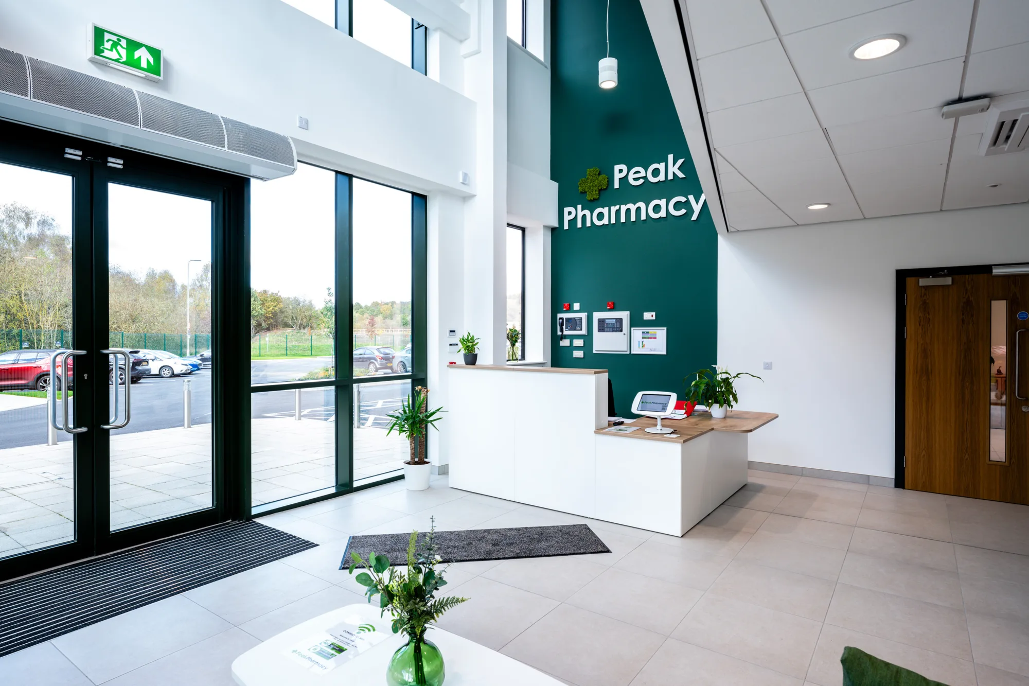 Front reception of the Peak Pharmacy warehouse in the Tudor Cross industrial complex.