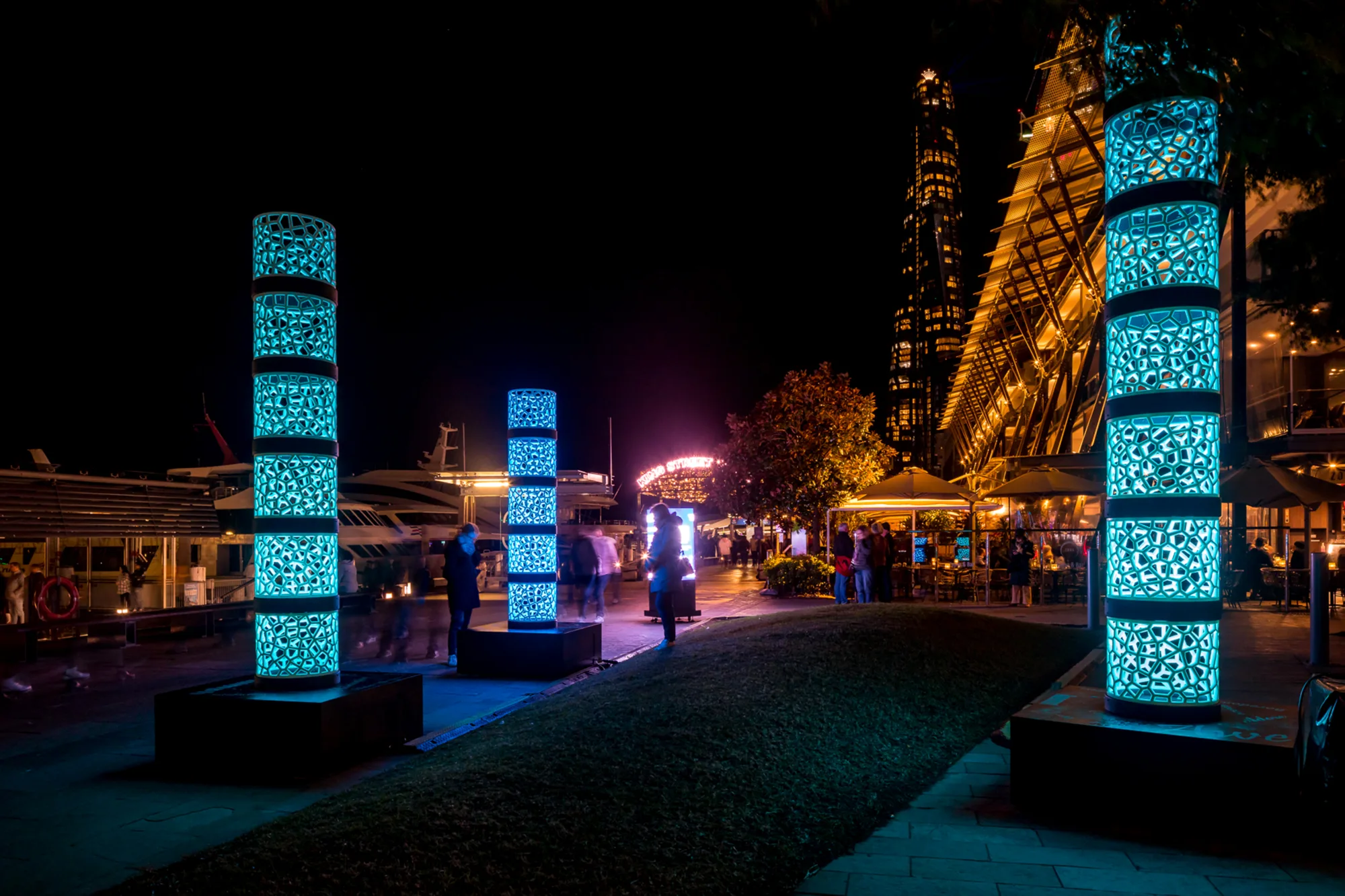 Light installation at Sydney Harbour at night