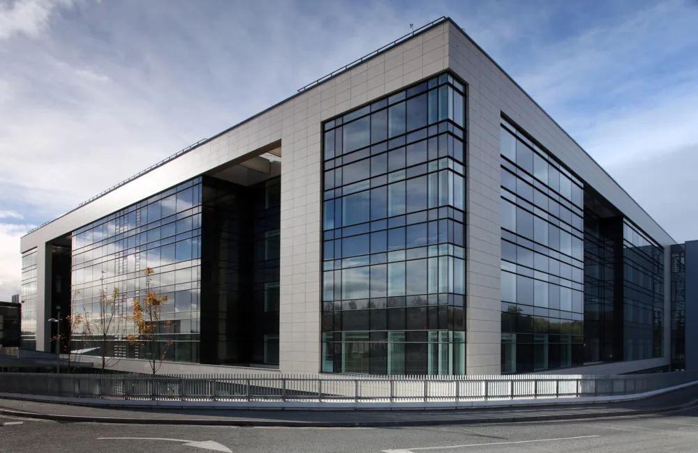 Front exterior of modern hospital